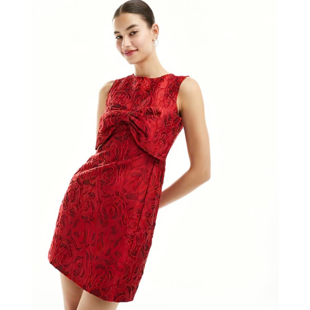 Sister Jane Tate Rose Jacquard Bow Mini Dress sz M Cherry Red NWT